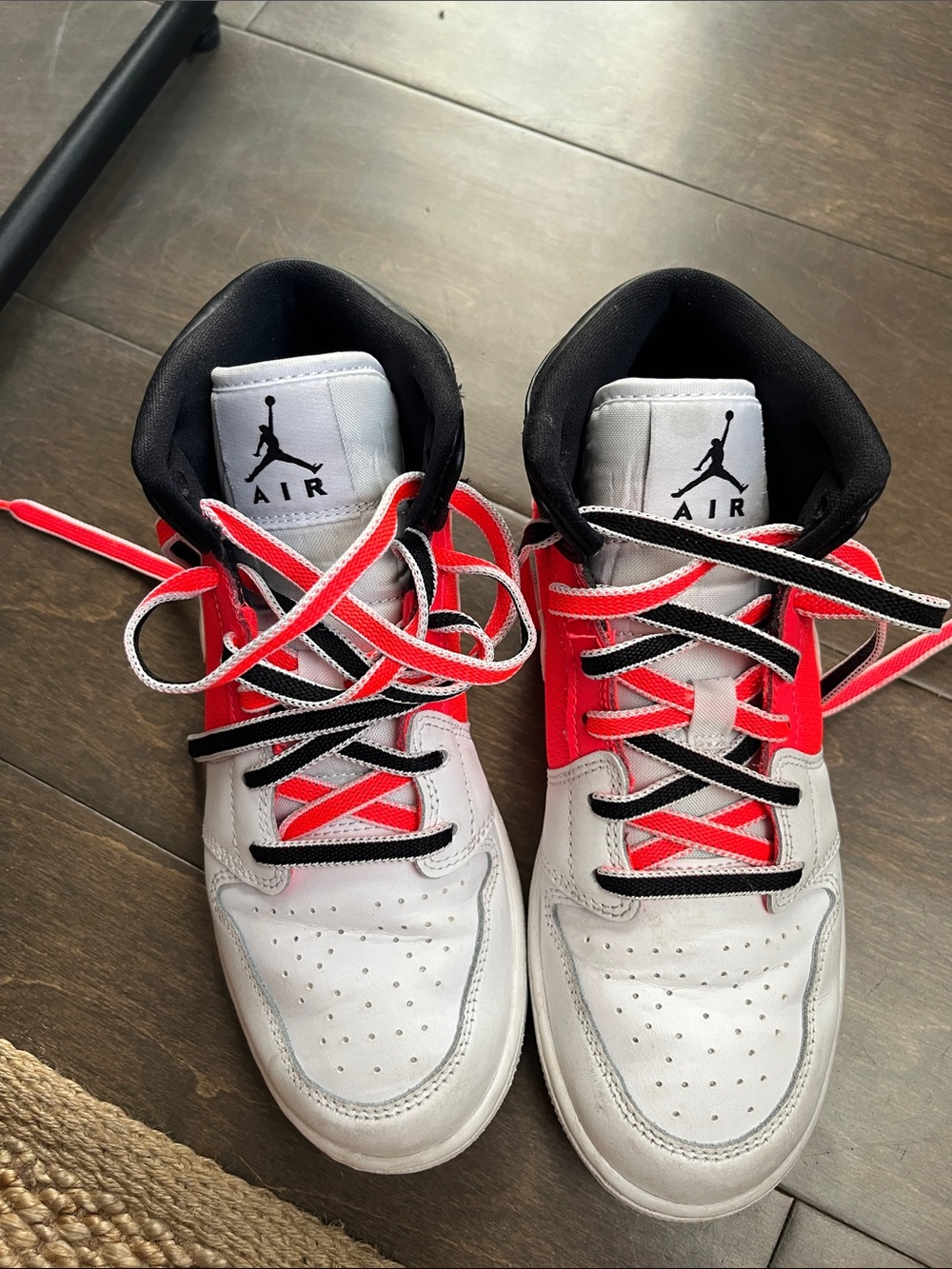 Jordan Kids High-Top Sneakers in White, Red & Black